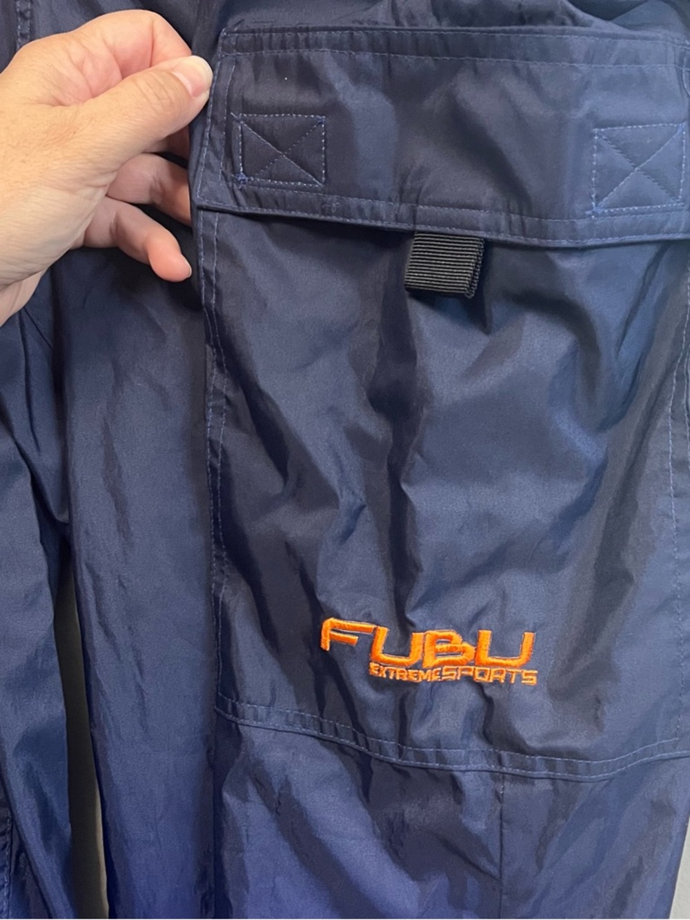 VTG 90s FUBU Extreme Sports Track Pants Navy & Orange Gradient Y2K Size 3X - Picture 4 of 9